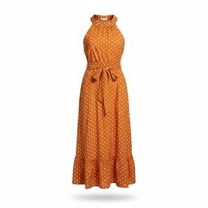 BellanBlue Orange Polka Dot Halter Maxi Dress
